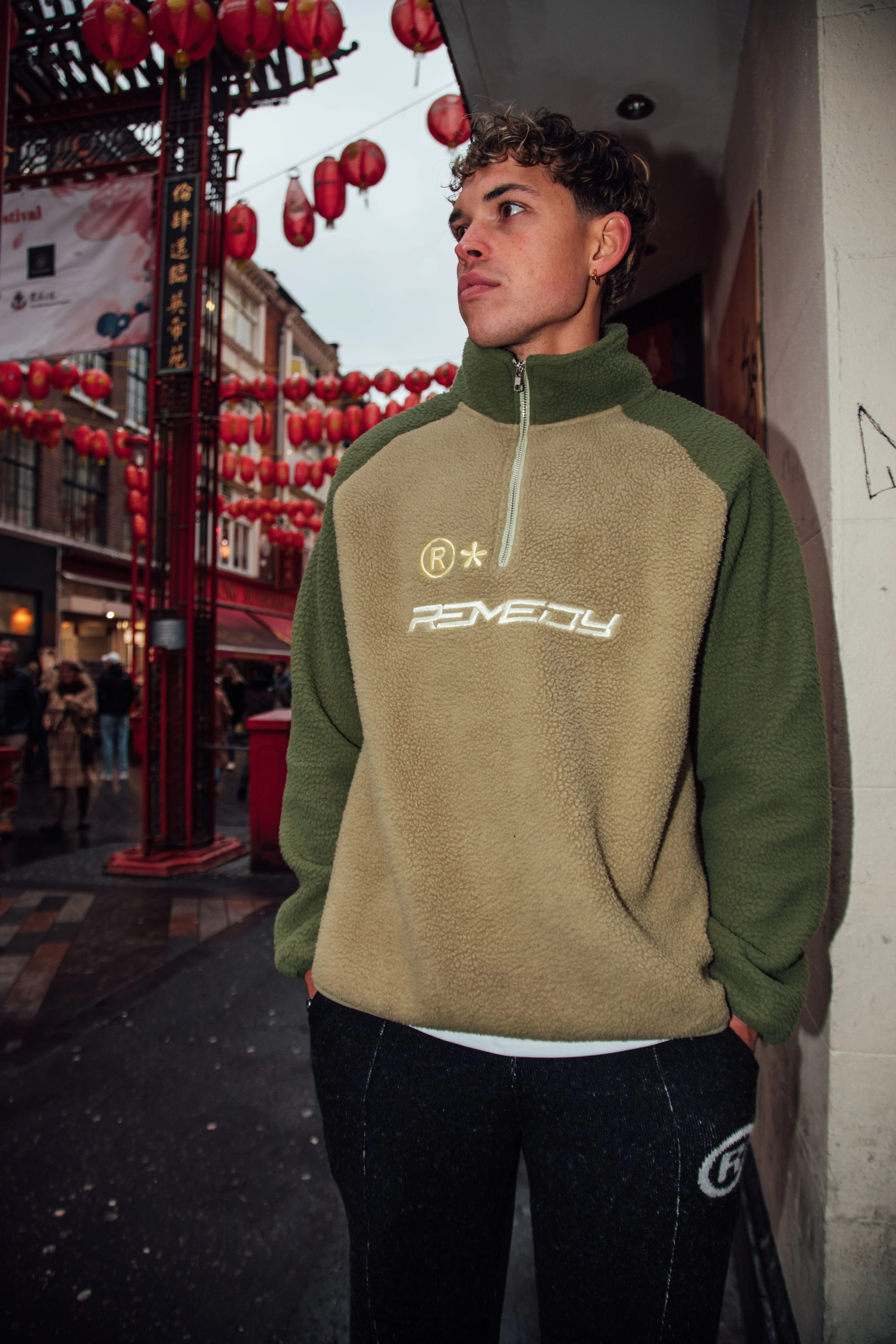 Khaki 2 Tone Sherpa 1/4 Zip